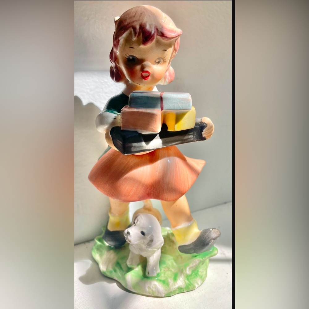 Vintage - Handpainted Tilso-Japan - 5.5”T Figurine - A Little Girl and Her Dog